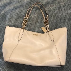 White leather large coach purse